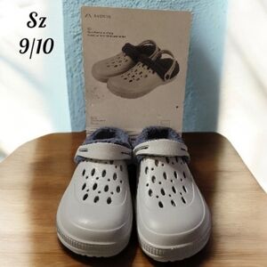 Avenue Men's Warm Fleece Lined Croc Style Mule Clogs Aldi Gray/Blue Sz 9/10
